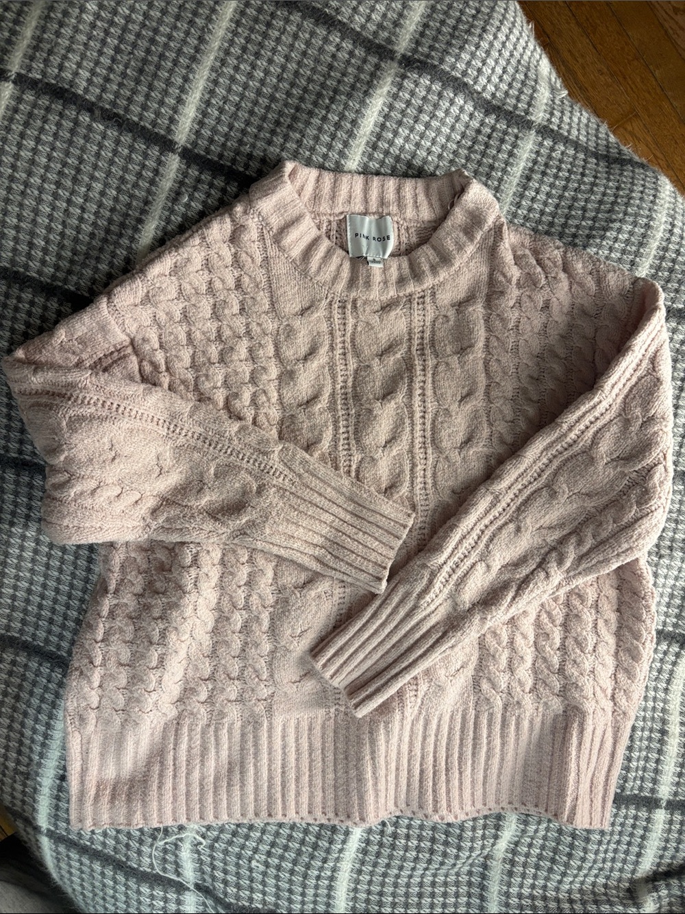 Pink Rose Blush Cable Knit Crewneck Sweater
